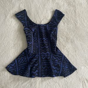 Blue and Black Print Top